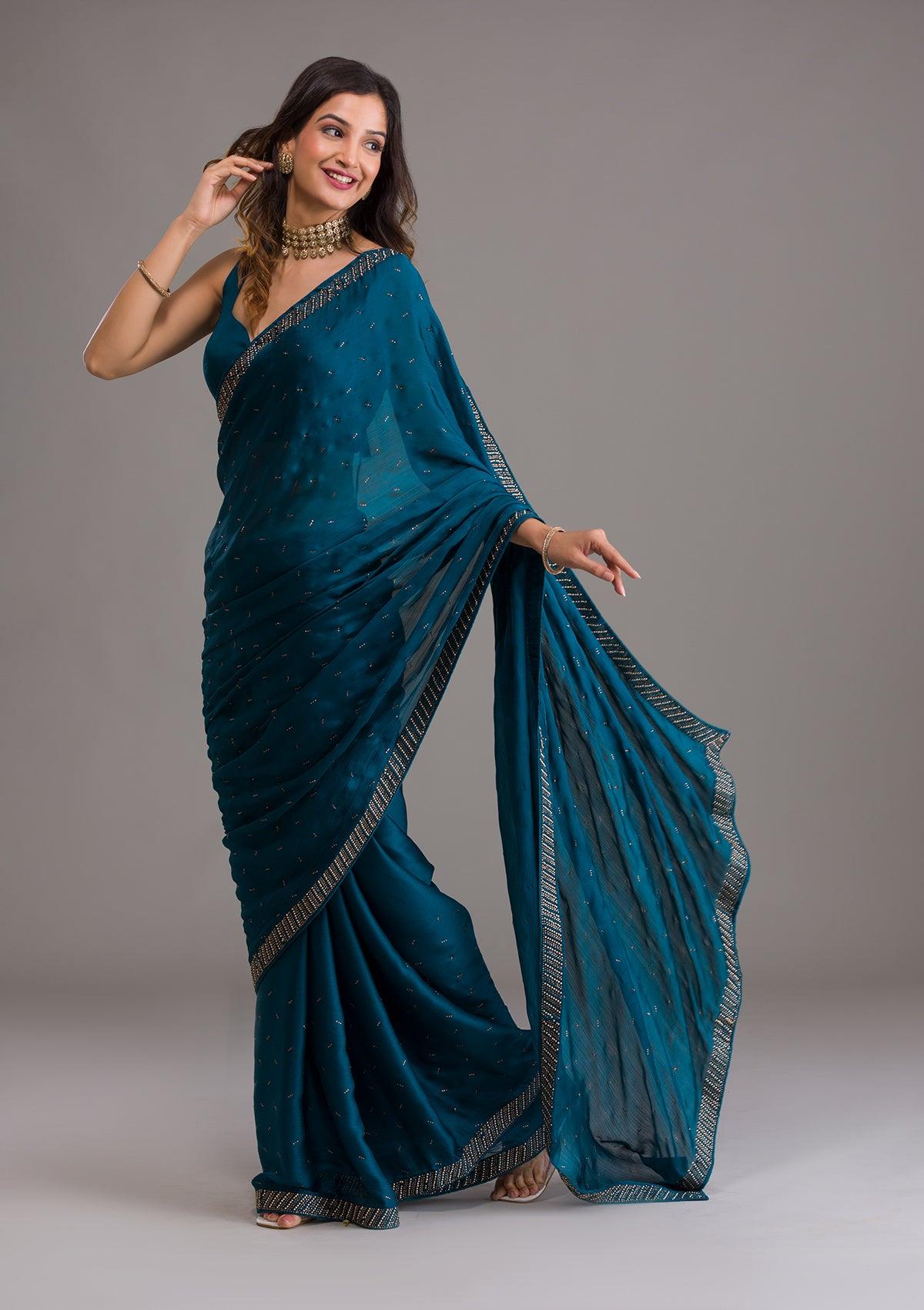 peacock-blue-swarovski-semi-crepe-designer-saree