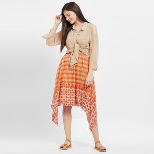 orange-printed-high-low-skirt