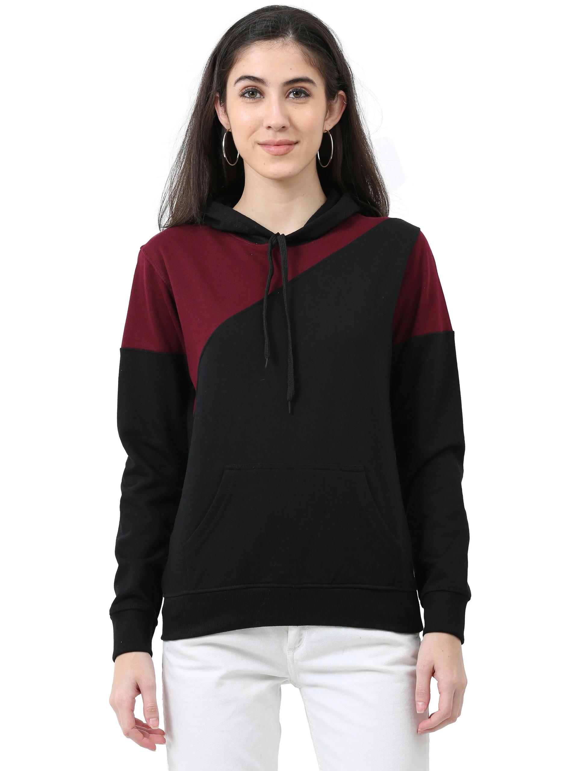 Women's Cotton Color Block  Sweatshirt Hoodies