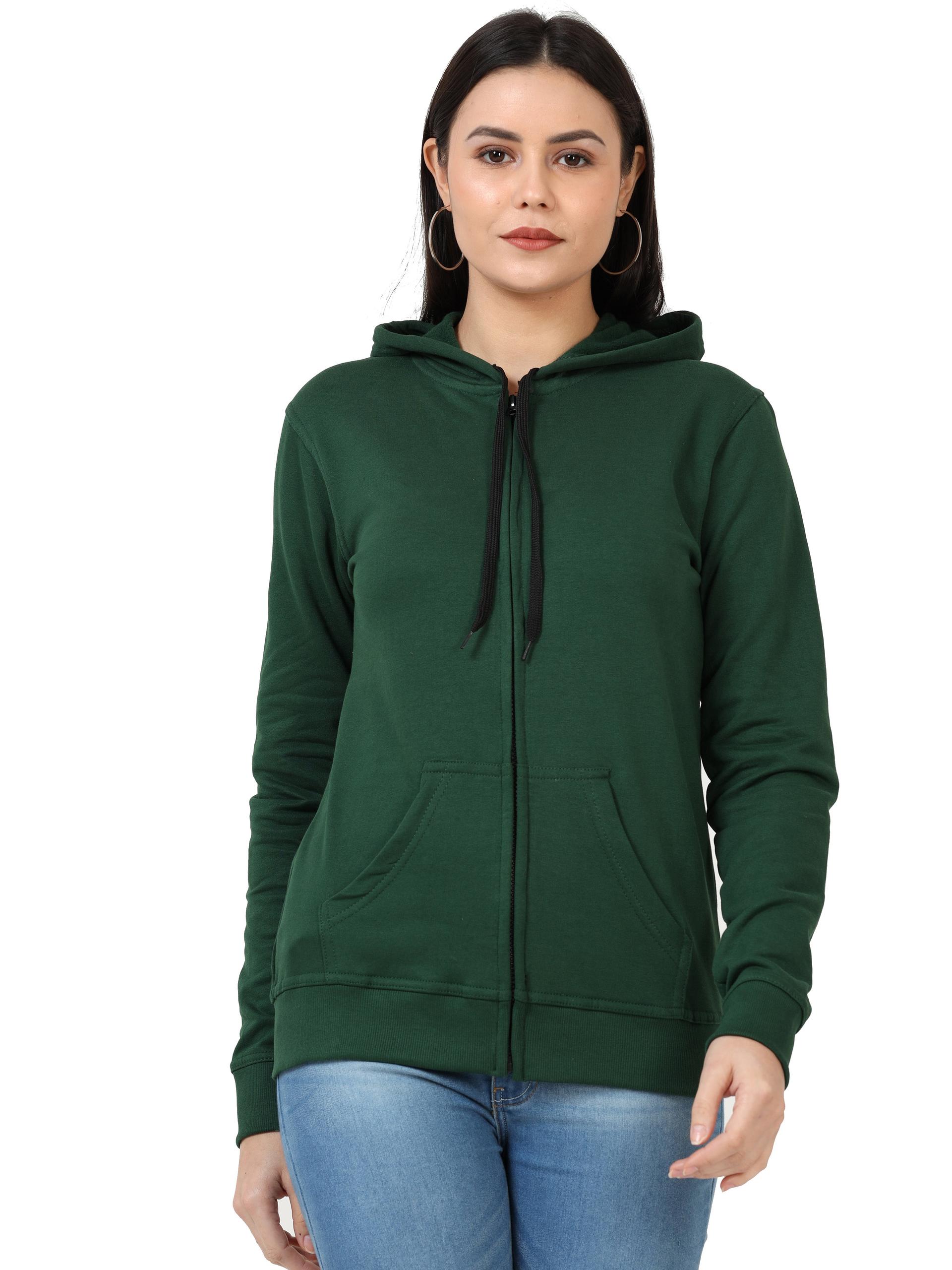 Women's Cotton Plain Full Sleeve Olive Green Color Hoodies/Sweatshirt