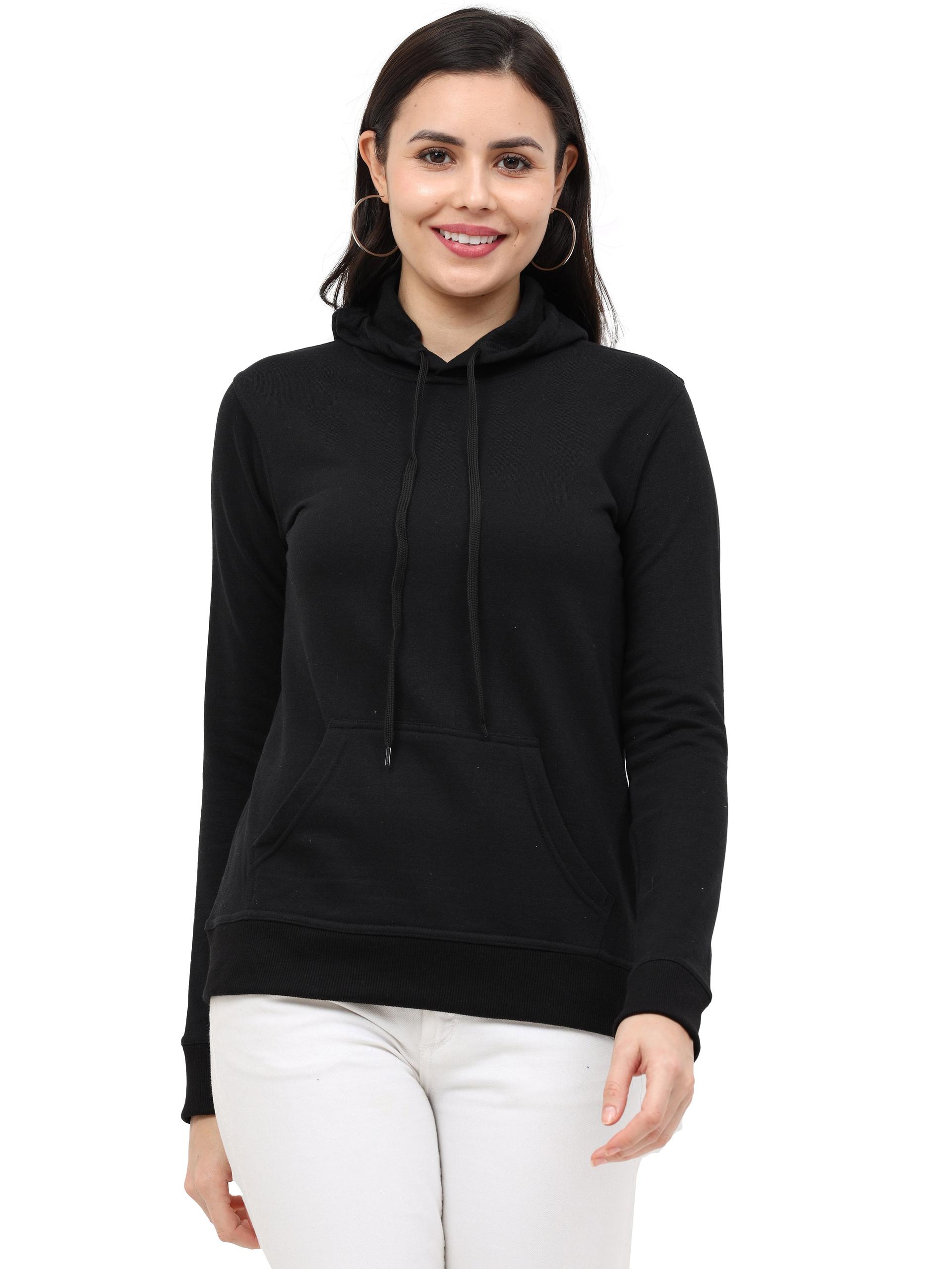 Women's Cotton Plain Black Color Sweatshirt Hoodies