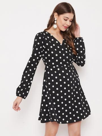 berrylush-women-black-&-white-polka-dot-printed-wrap-mini-dress