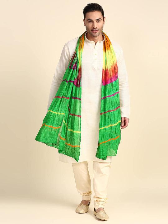 men's-green-&-multicolour-tie-&-dye-dupatta-for-kurta/sherwani/achkan