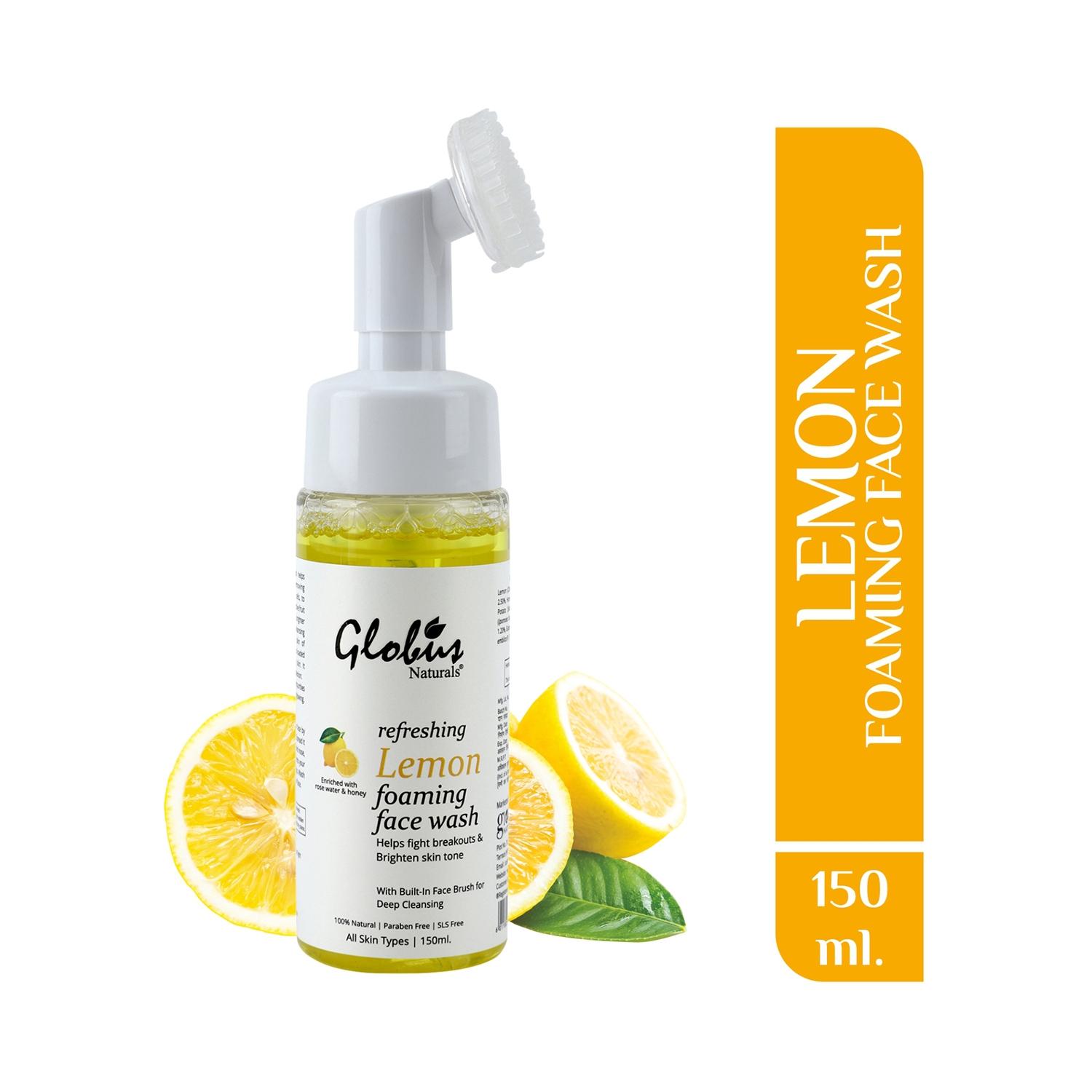 Globus Naturals Refreshing Lemon Foaming Face Wash With Silicone Face Massage Brush (150ml)