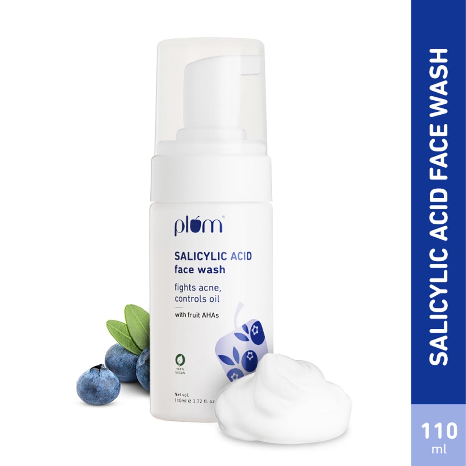 Plum 1% Encapsulated Salicylic Acid AHA Foaming Face Wash - Fights Active Acne & Oil (110ml)
