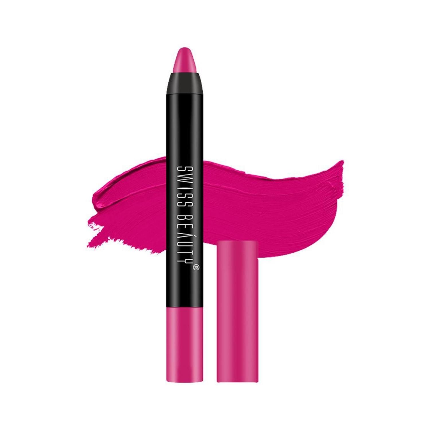 Swiss Beauty Non Transfer Matte Crayon Lipstick - Fuchsia Pink (3.5g)