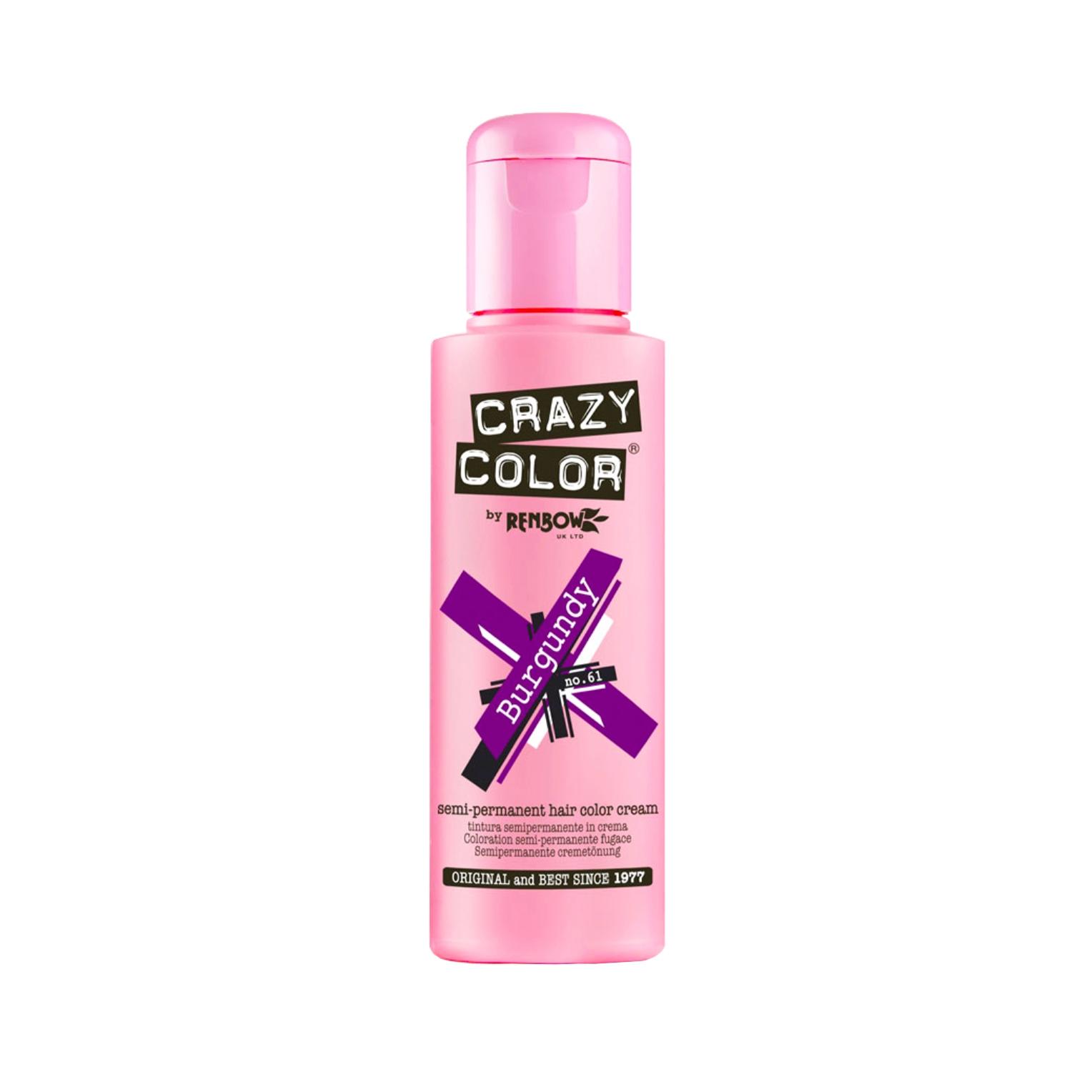 Crazy Color Semi Permanent Hair Color Cream - 61 Burgundy (100ml)