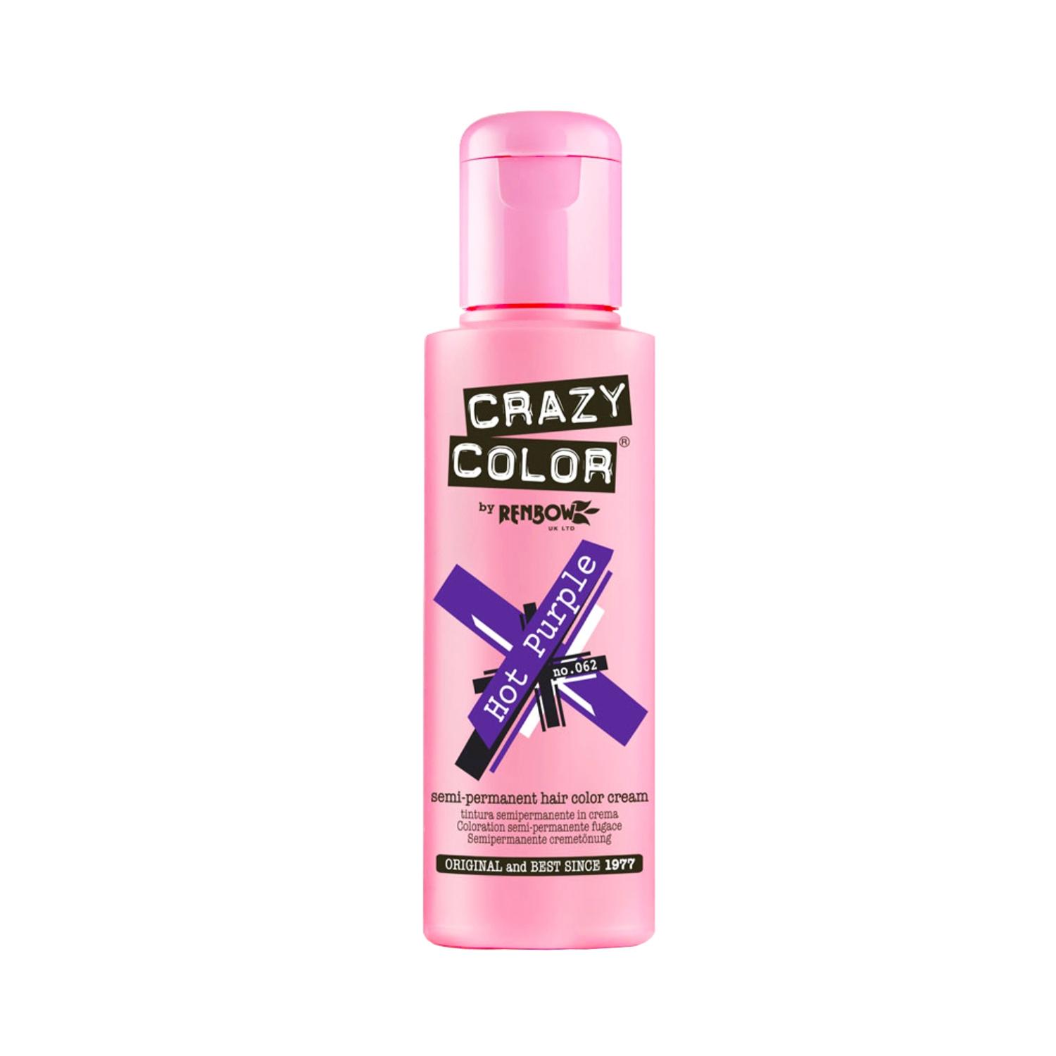 Crazy Color Semi Permanent Hair Color Cream - 62 Hot Purple (100ml)