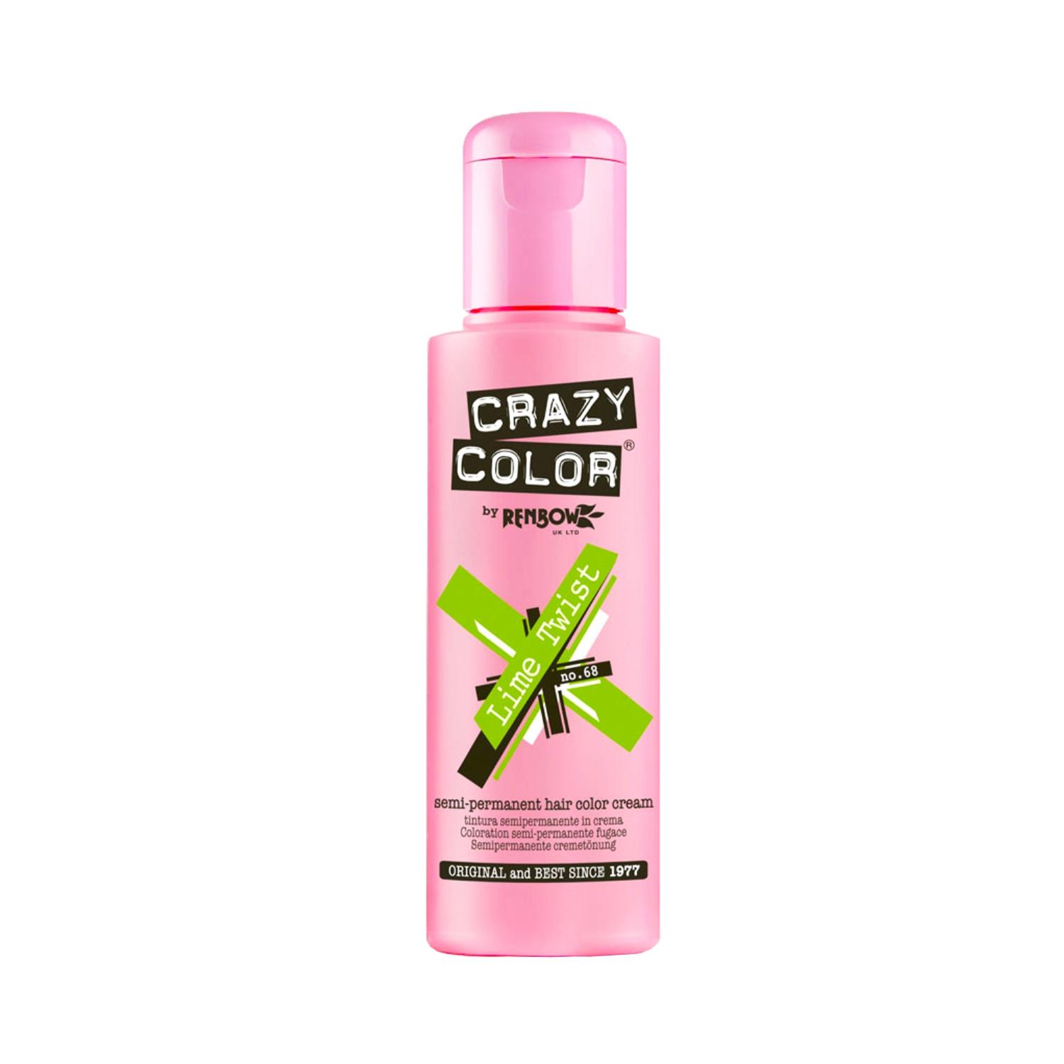 Crazy Color Semi Permanent Hair Color Cream - 68 Limetwist (100ml)