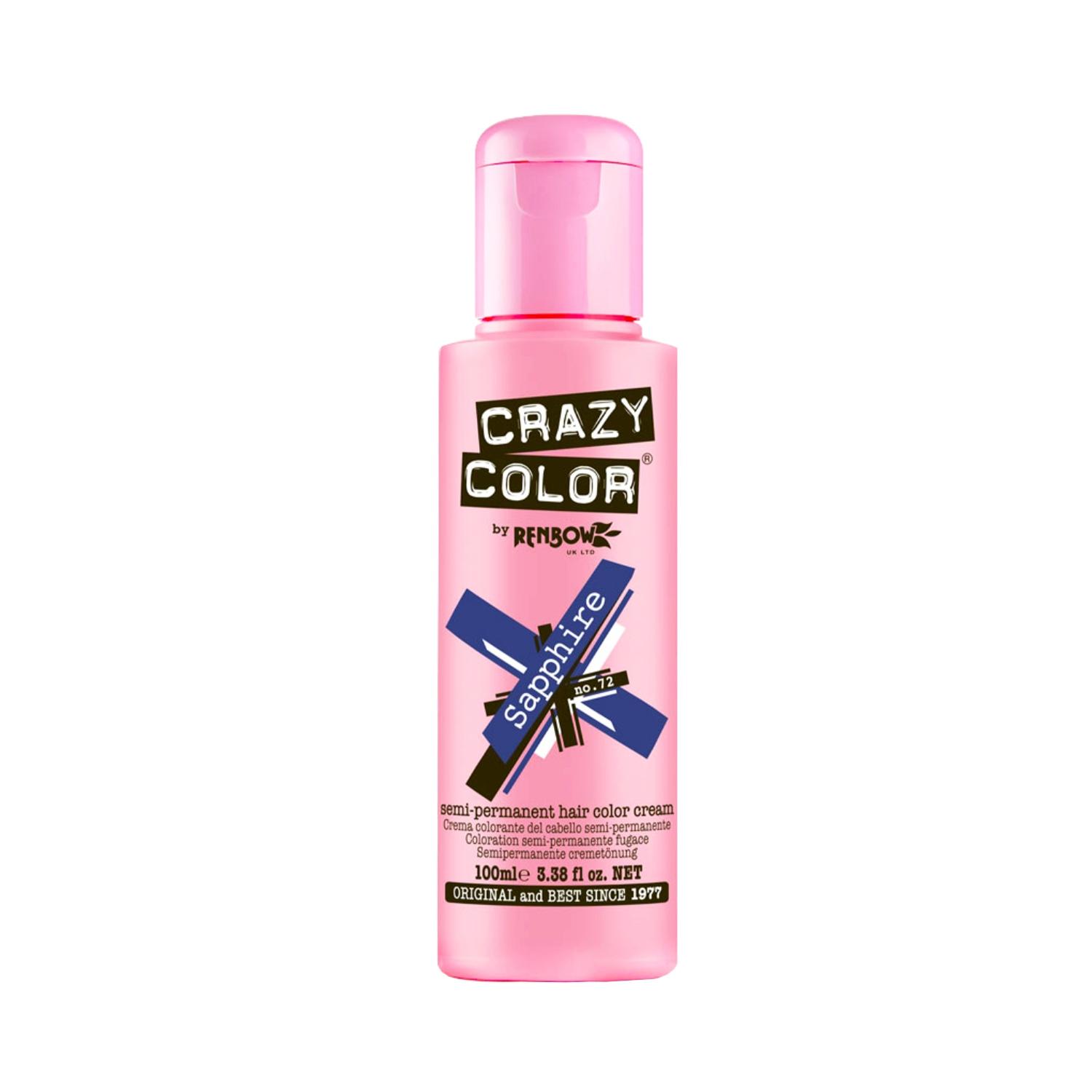 Crazy Color Semi Permanent Hair Color Cream - 72 Sapphire (100ml)