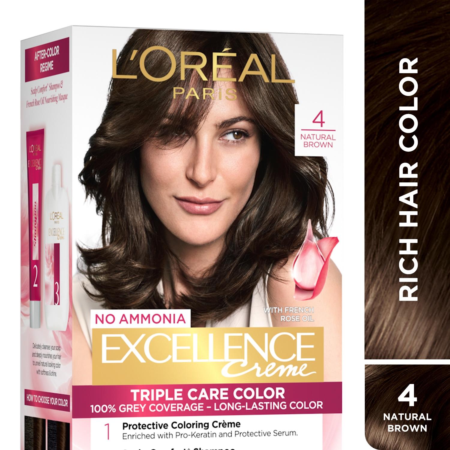 L'Oreal Paris Excellence Creme Hair Color, 4 Natural Brown -72ml+100g