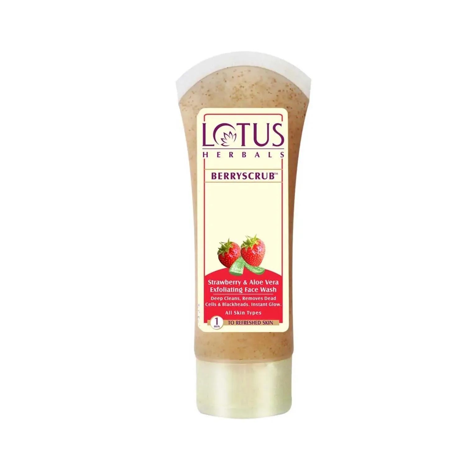 Lotus Herbals Berryscrub Strawberry & Aloe Vera Exfoliating Face Wash - (120g)