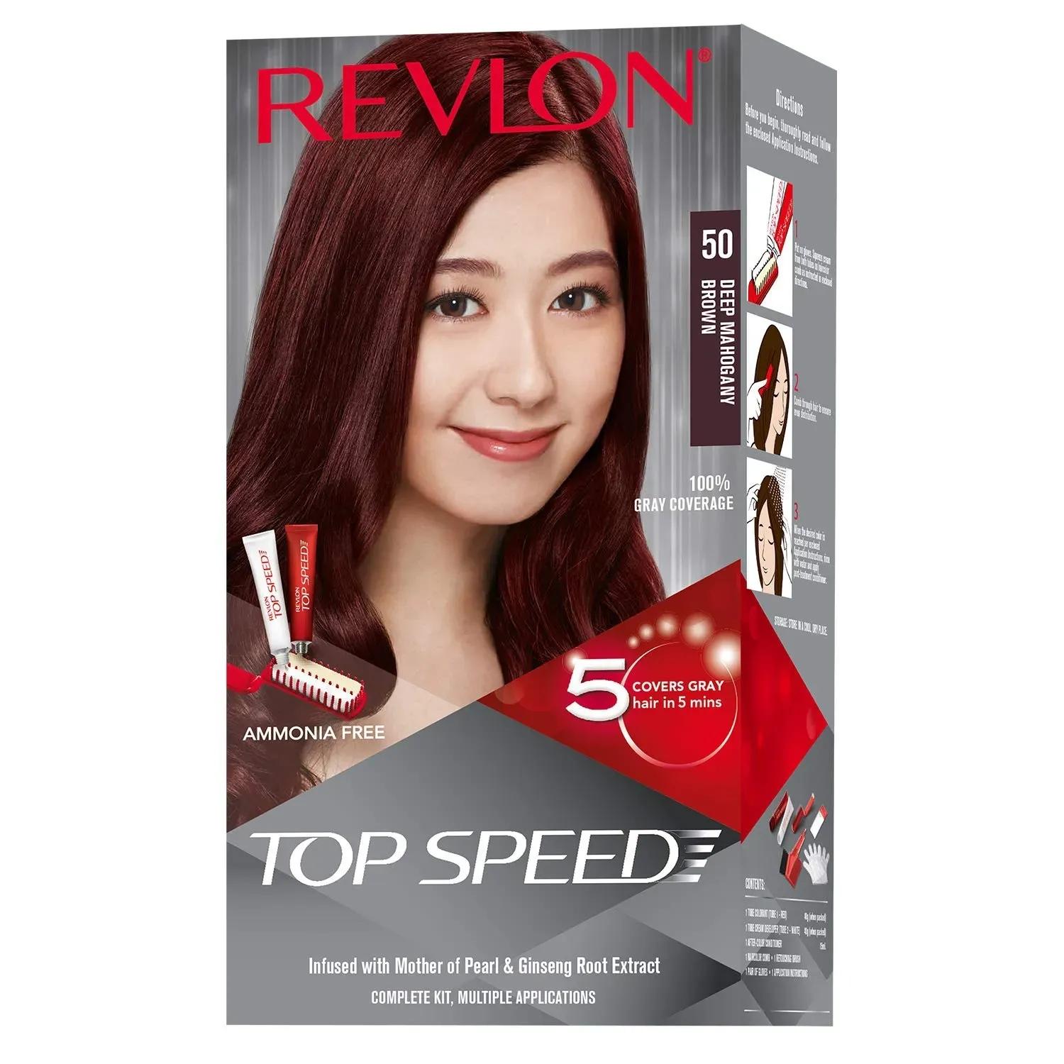 Revlon Top Speed Hair Color - 50 Deep Mahogany Brown (80g+15ml)