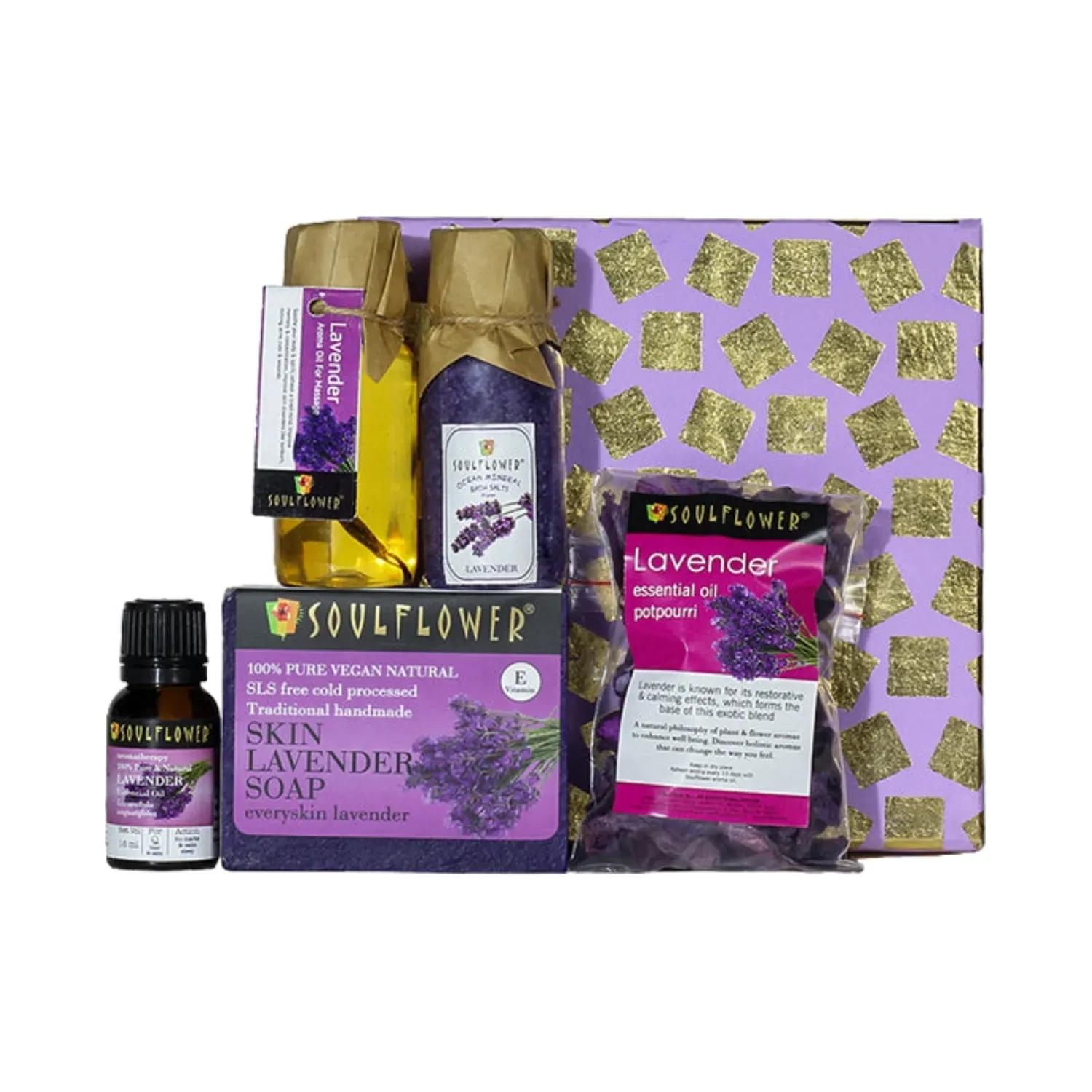 Soulflower Lavender Bath and Aroma Gift Set - (5 Pcs)