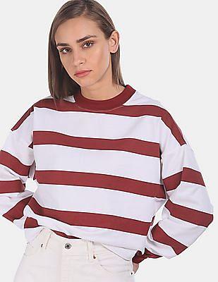 white-and-maroon-crew-neck-striped-sweatshirt