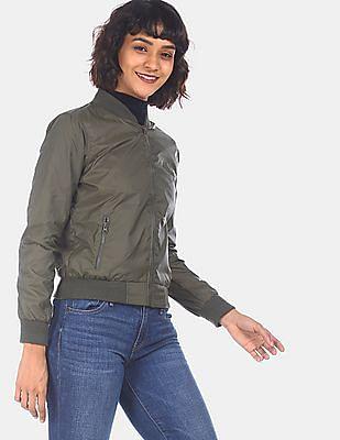 women-olive-solid-bomber-jacket