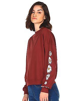 women-maroon-long-sleeve-round-neck-sweatshirt