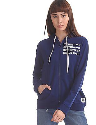 Blue Drawstring Hood Zip-Up Sweatshirt