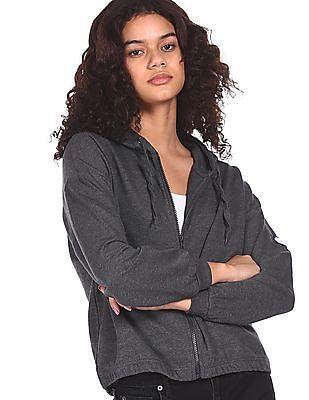 Women Grey Long Sleeve Hood Sweatshirt
