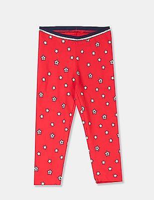 girls-red-elasticized-waistband-star-print-leggings