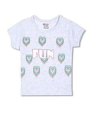 Girls Grey Round Neck Graphic Print T-Shirt