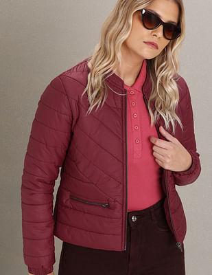 Stand Collar Solid Quilted Jacket