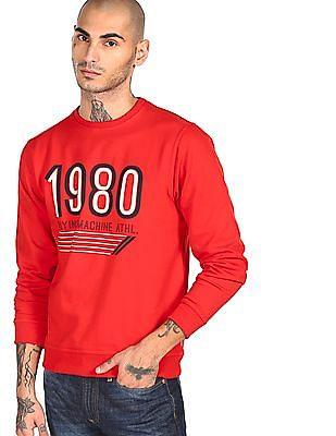 men-red-crew-neck-graphic-print-sweatshirt
