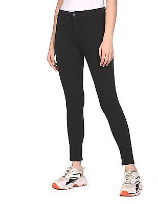 Women Black Mid Rise Solid Jeggings