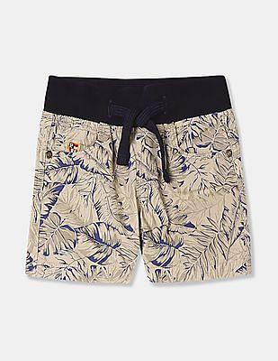 Boys Beige Tropical Print Woven Shorts