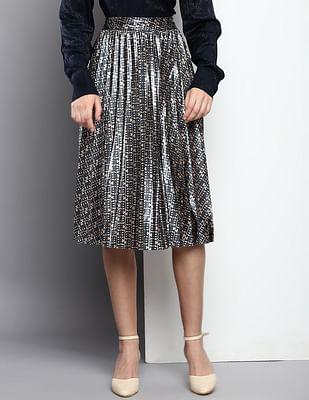 metallic-monogram-pleated-midi-skirt