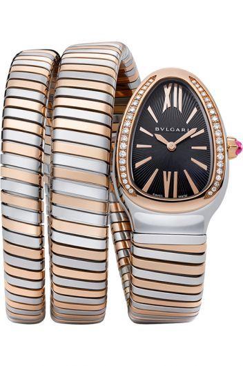 Bvlgari Serpenti Black Dial Quartz Watch With Steel & Rose Gold Bracelet For Women - 102099