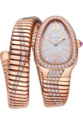 Bvlgari Serpenti Diamond Paved Dial Quartz Watch With Rose Gold & Diamond Strap For Women - 103791