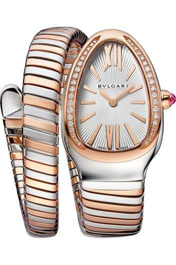 Bvlgari Serpenti Silver Dial Quartz Watch With Steel & Rose Gold Bracelet For Women - 102237