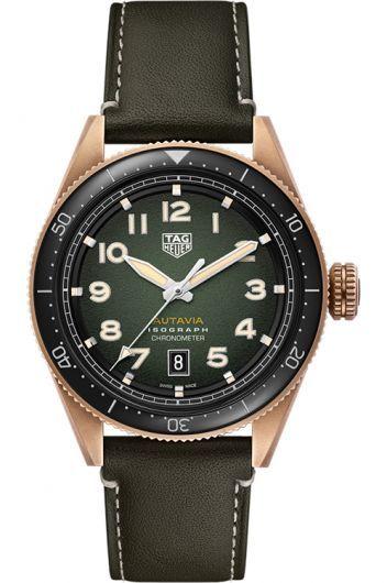 Tag Heuer Autavia Green Dial Automatic Watch With Calfskin Strap For Men - Wbe5190.Fc8268