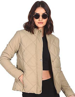 Khaki High Neck Quilted Jacket