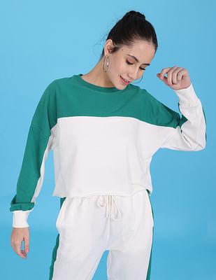 white-long-sleeve-high-neck-colour-block-sweatshirt