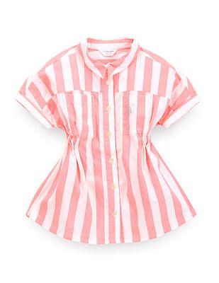 Girls Vertical Stripe Shirt Dress