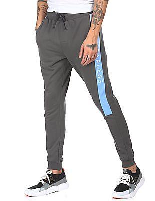 men-grey-drawstring-waist-printed-panel-joggers