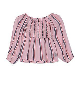 Smocked Rayon Vertical Stripe Flared Top