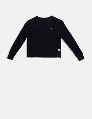 Girls Navy Chenille Cable Knit Sweater