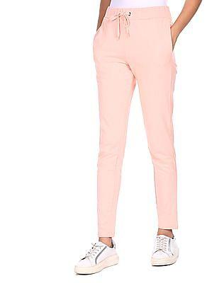 women-pink-solid-drawstring-waist-track-pants