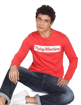 men-red-crew-neck-brand-print-sweatshirt