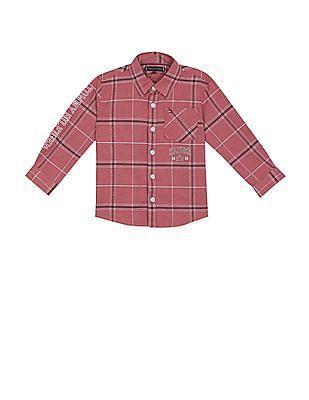 Boys Red Spread Collar Oxford Branded Check Shirt