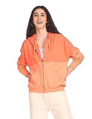 women-orange-long-sleeve-solid-hooded-sweatshirt