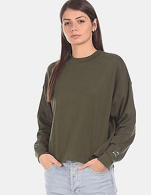 women-olive-crew-neck-drop-shoulder-sweatshirt