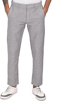Flat Front Solid Casual Trousers
