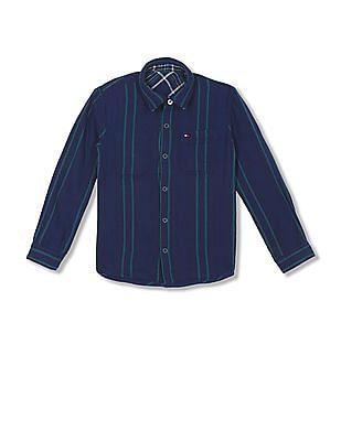 Boys Navy Spread Collar Reversible Shirt
