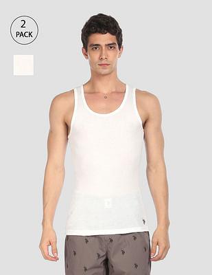 Round Neck Solid Cotton I642 Vests - Pack Of 2