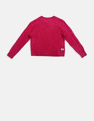 Girls Navy Chenille Cable Knit Sweater