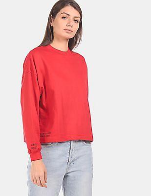 women-red-crew-neck-drop-shoulder-sweatshirt